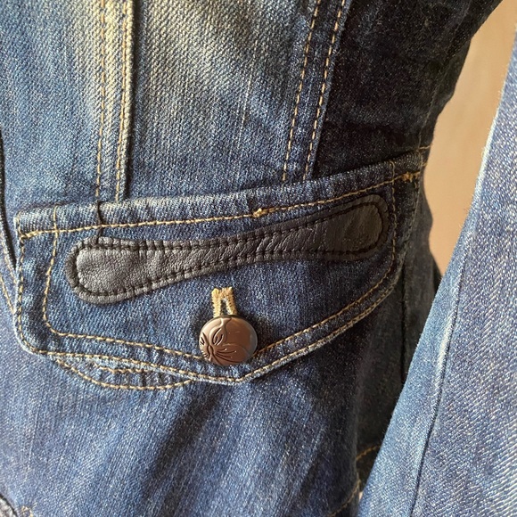 Joinus Denim and Faux Leather Puff Sleeve Blazer - Picture 3 of 8